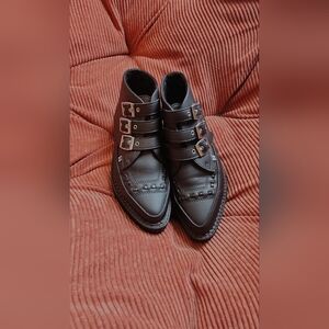 TUK Black Triple Buckle Ankle Boots